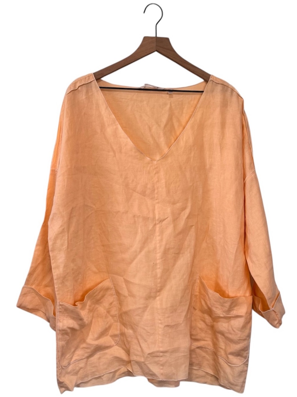 Women’s V-Neck Oversized Linen Top - Peach
